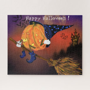 Puzzle Joyeux Citrouille de sorcière d'Halloween Voler av