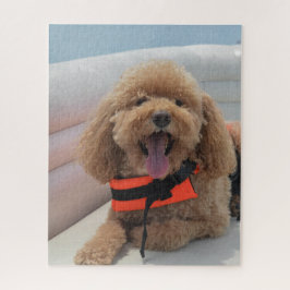 Puzzle Joyeux Cockapoo Dog Sur Pontoon Boat Sourit