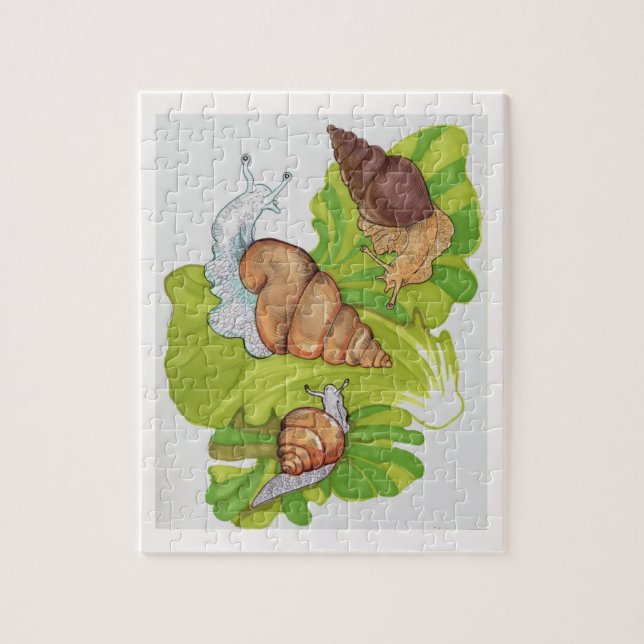 Puzzle Joyeux escargots sur l'art de la feuille de laitue (Vertical)