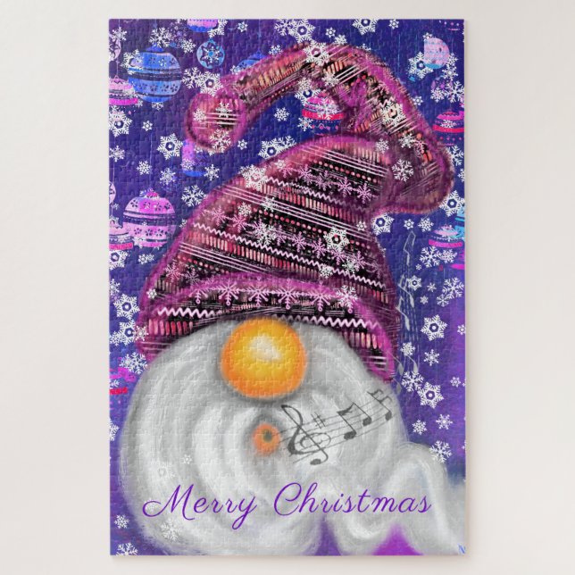 Puzzle Joyeux Gnome En Casquette Violet Chante Une Chanso (Vertical)