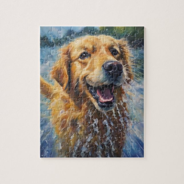 Puzzle Joyeux Golden Retriever Dans L'Eau (Vertical)