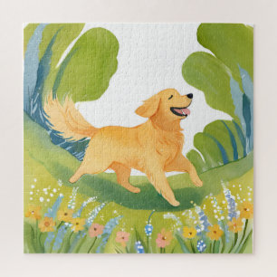 Puzzle Joyeux Golden Retriever   Peinture aquarelle légèr
