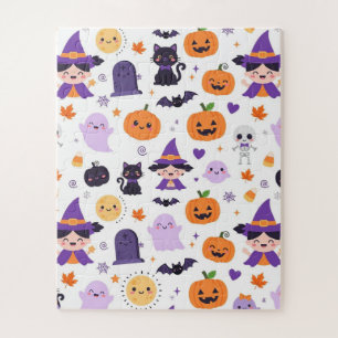 Puzzle Joyeux Halloween Sorcières Fantômes Chats Chauves-