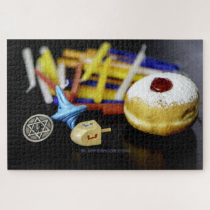 Puzzle Joyeux Hanukkah Étoile de David chandelier Dreidel
