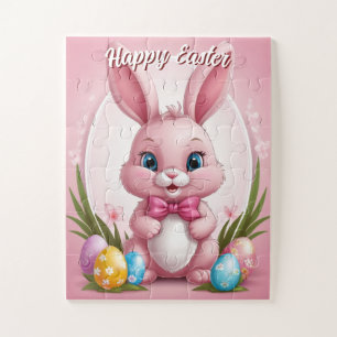 Puzzle Joyeux lapin rose de Pâques