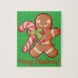 Puzzle Joyeux Noël, bonhomme en pain d'épice, Pixelart, P