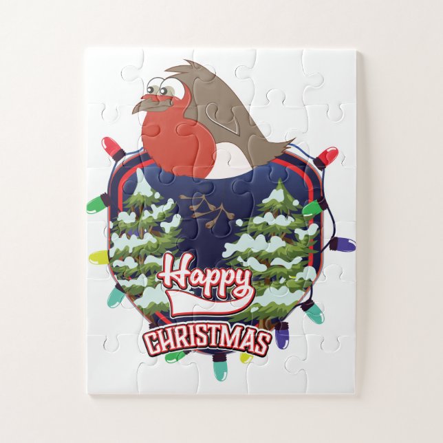 Puzzle Joyeux Noël dessin animé logo Robin (Vertical)