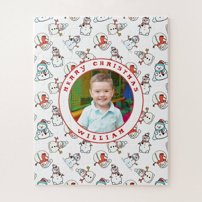Puzzle Joyeux Noël Enfants Nom Photo Snowman 56 pièce (Vertical)