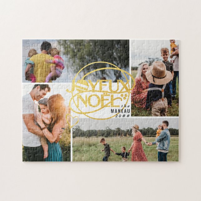 Puzzle Joyeux Noel French Christmas Four Photo Collage (Horizontal)