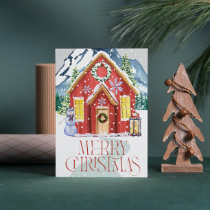 Puzzle Joyeux Noël Maison de Campagne Rouge Montagne Neig