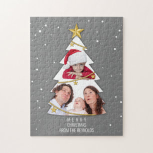 Puzzle Joyeux Noël moderne arbre photo Collage gris