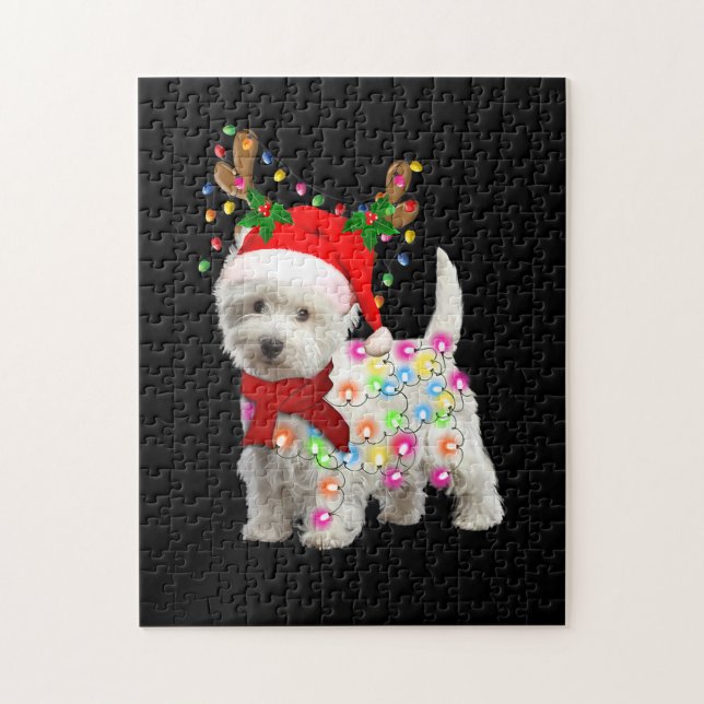 Puzzle Joyeux Noël Noël Noël Westie Chien Reindeer Cospla (Vertical)