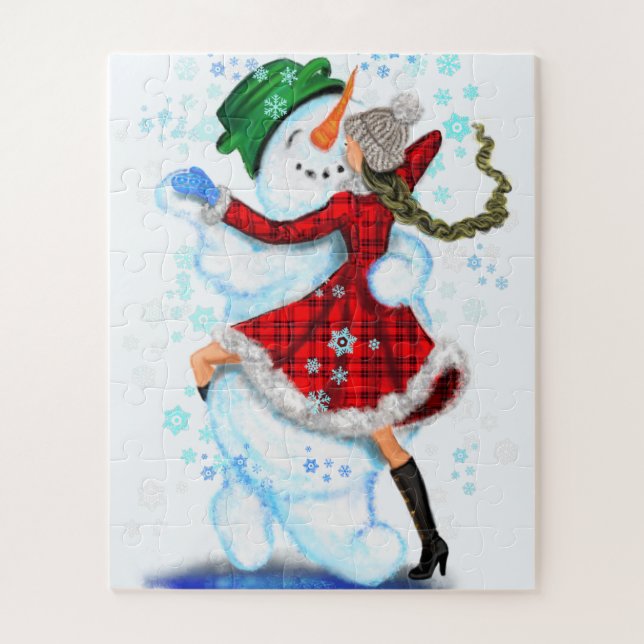 Puzzle Joyeux Snowman et Fille Dance Tango fête de Noël (Vertical)