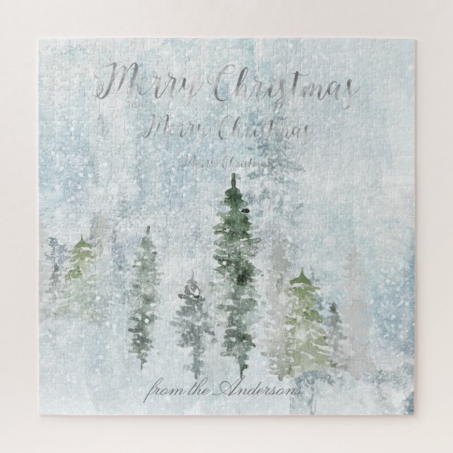 Puzzle Joyeux voeux de Noël Tempête d'hiver Pines (Vertical)