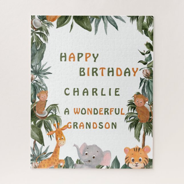 Puzzle Jungle Animaux Feuilles tropicaux Joyeux anniversa (Vertical)