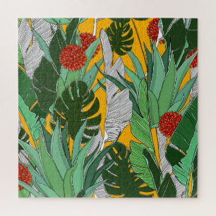 Puzzle Jungle d'été : Motif de palmier lumineux.