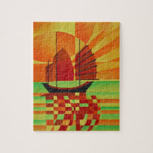 Puzzle Junk on Sea of Green Cubist Abstrait