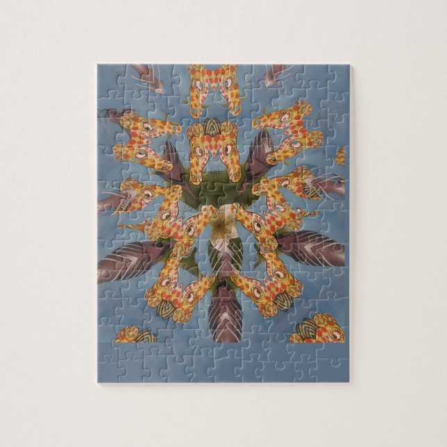Puzzle Kaleidoscope Giraffe Mandala : Safari Art Abstrait (Vertical)