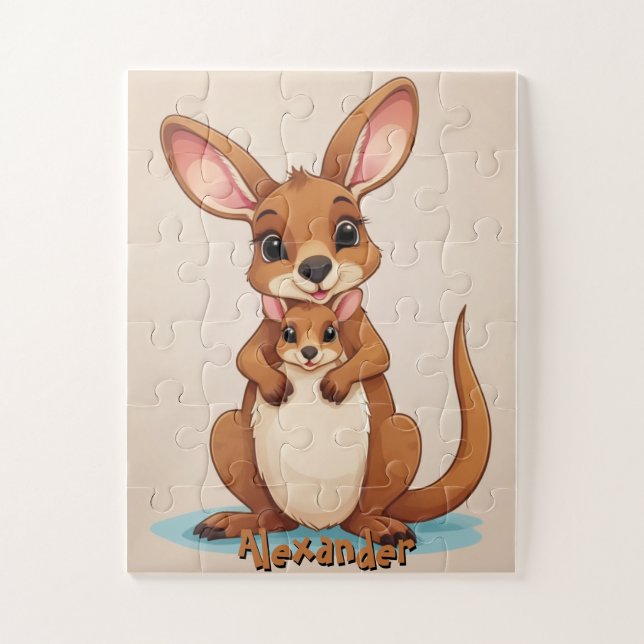 Puzzle Kangourou personnalisé avec bébé en poche (Vertical)