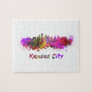 Puzzle Kansas City skyline in watercolor