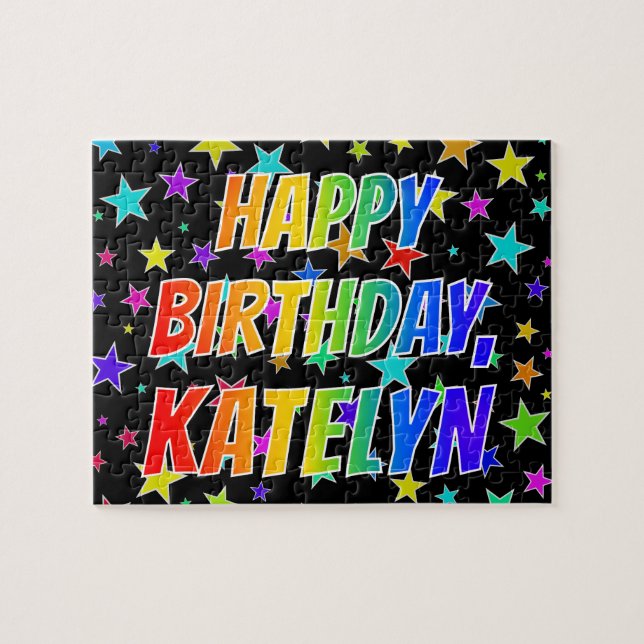 Puzzle "KATELYN" Prénom, Amusant "HEUREUX ANNIVERSAIRE" (Horizontal)