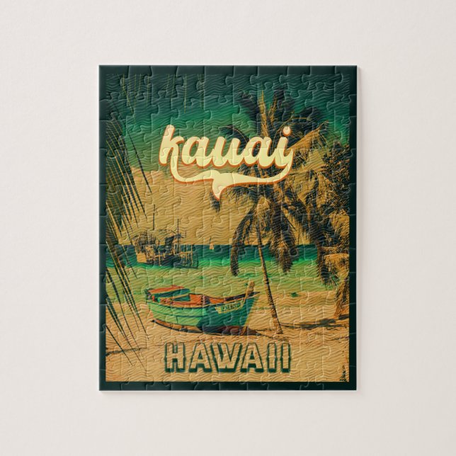 Puzzle Kauai Beach Hawaii Palmiers rétro 60s Souvenirs (Vertical)