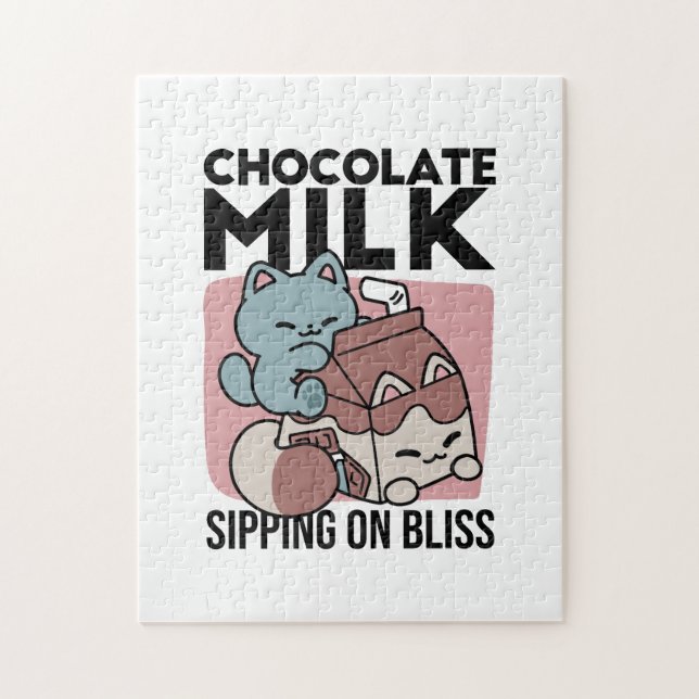 Puzzle Kawaii Chocolate Milk Cat – Cozy Drink & Cuteness  (Vertical)