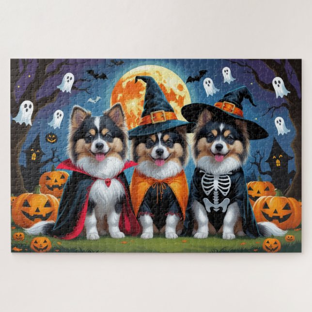 Puzzle Keeshond Chiens Citrouille Halloween Funny (Horizontal)