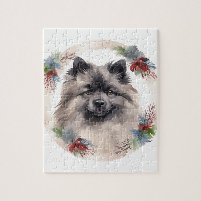 Puzzle Keeshony Christmas Wreath Festive Pup (Vertical)
