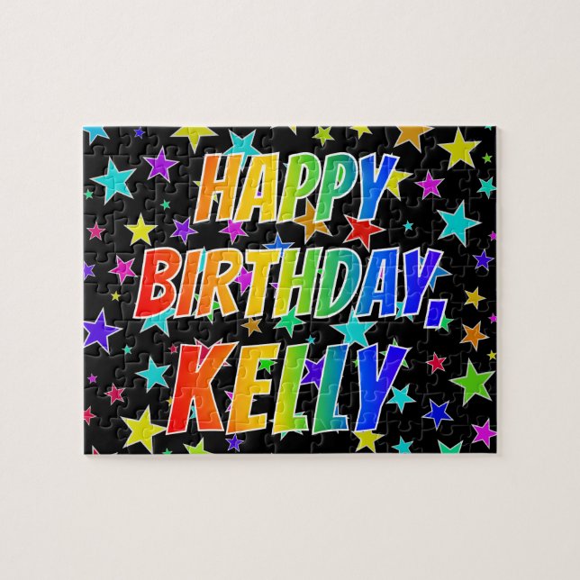 Puzzle "KELLY" Prénom, Amusant "HEUREUX ANNIVERSAIRE" (Horizontal)