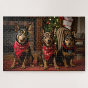 Puzzle Kelpie australien au coin de la cheminée de Noël
