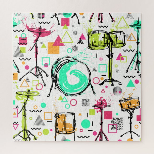 Puzzle Kit Tambour : Aquarelle Memphis Retro. (Vertical)