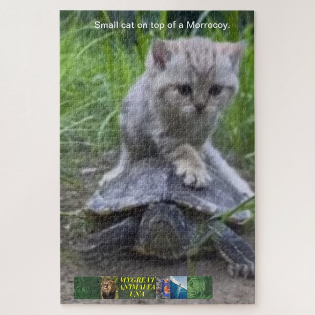 Puzzle kleine Katze auf einem Morrocoy. (Vertikal)