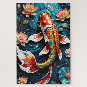 Puzzle Koi vibrant et de belles fleurs scène aquatique
