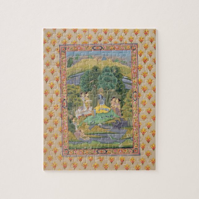 Puzzle Krishna et le Gopis (gouache sur le papier) (Vertical)