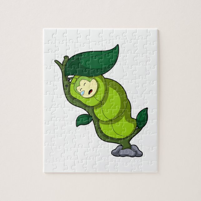 Puzzle La chenille au coucher avec la feuille (Vertical)