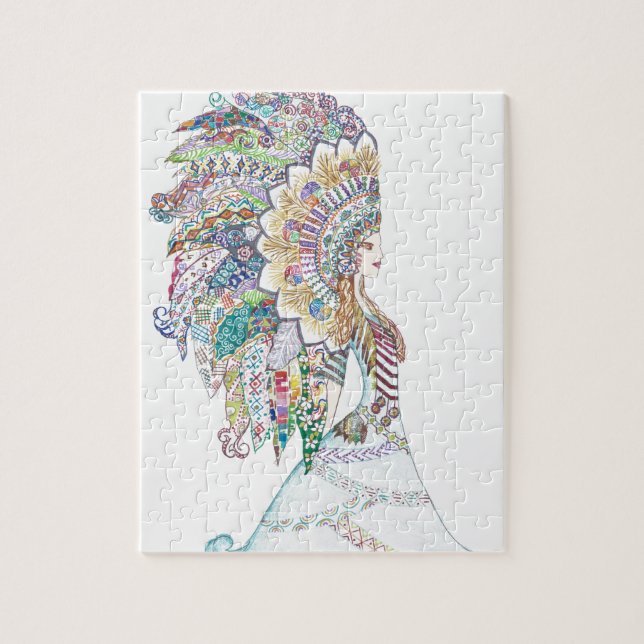 Puzzle La coiffe de la fille de Natif américain (Vertical)