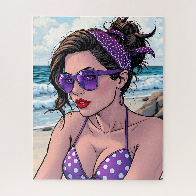 Puzzle La dame de plage à Shades, Bikini et Bandana (Vertical)