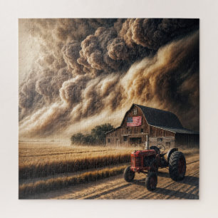 Puzzle La ferme Midwest Great Plains dans une tempête de 