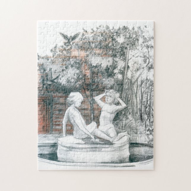 Puzzle la fontaine de la ville aux figurines de filles (Vertical)