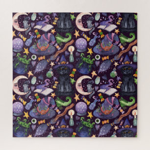 Puzzle La magie d'Halloween : motif à main foncé.