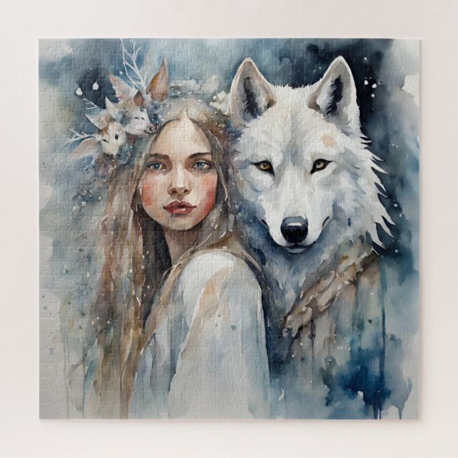 Puzzle La magie slave : La fille et le loup blanc (Vertical)
