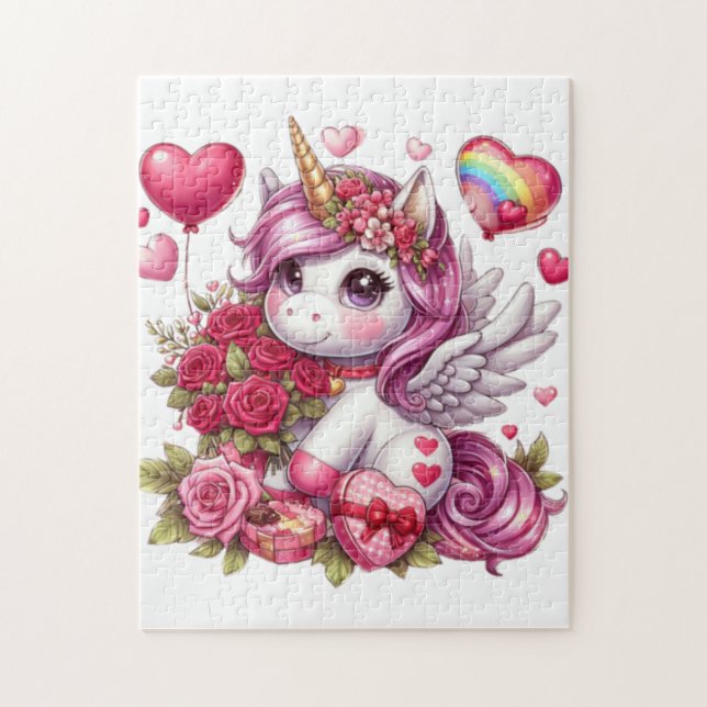 Puzzle La mignonne Saint Valentin licorne (Vertical)