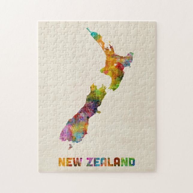 Puzzle La Nouvelle Zélande, carte d'aquarelle (Vertical)