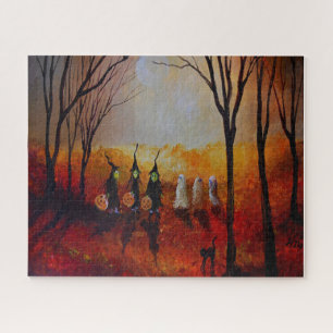 Puzzle La Nuit d'Halloween Pleine Lune Fantômes et Sorciè