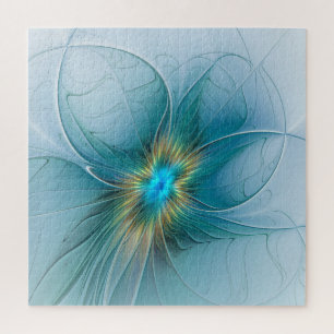 Puzzle La petite fleur fractale moderne bleu or Beauty