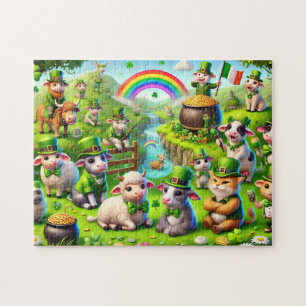 Puzzle La Saint-Patrick, vaches moutons chats, Leprechaun