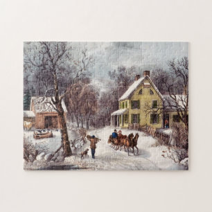 Puzzle La scène hivernale de la vieille maison