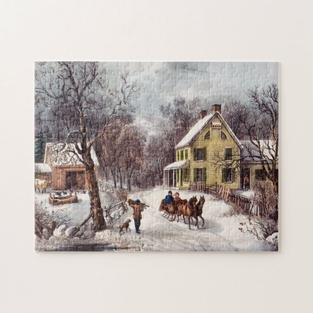 Puzzle La scène hivernale de la vieille maison (Horizontal)