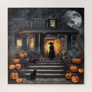 Puzzle La sorcière d'Halloween et la maison hantée